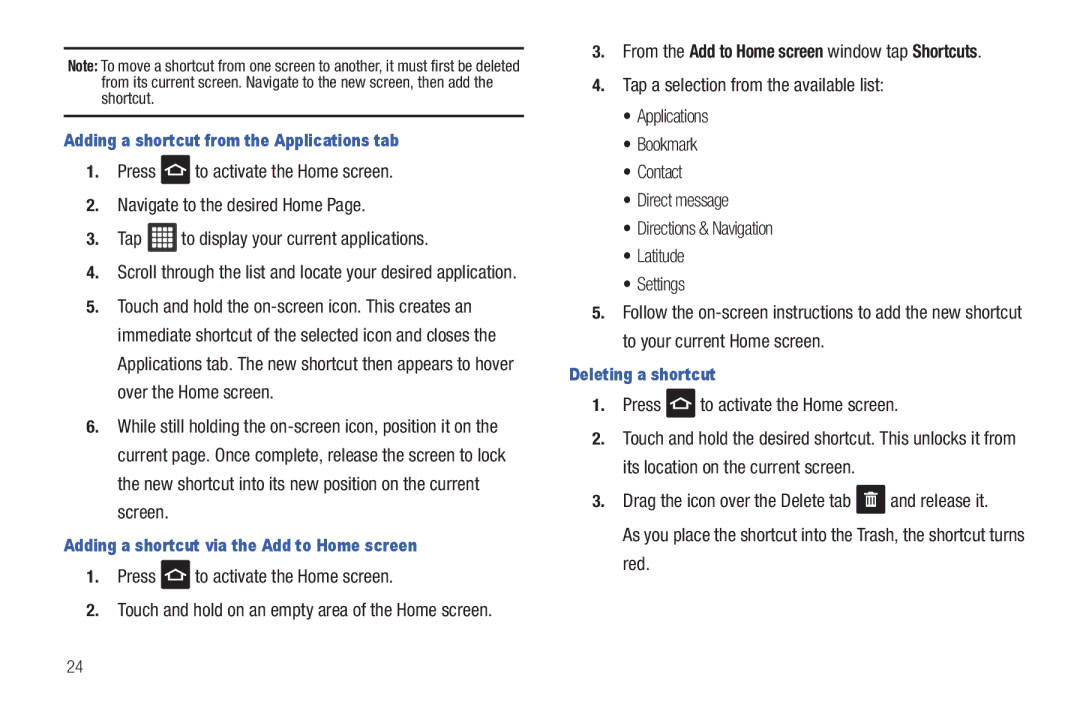 Samsung A3LSGHI987 user manual Press to activate the Home screen, Touch and hold on an empty area of the Home screen 