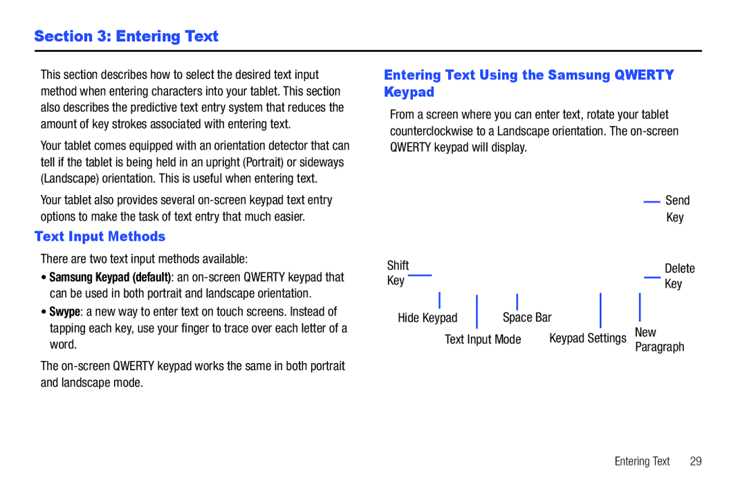 Samsung A3LSGHI987 user manual Text Input Methods, Entering Text Using the Samsung Qwerty Keypad 