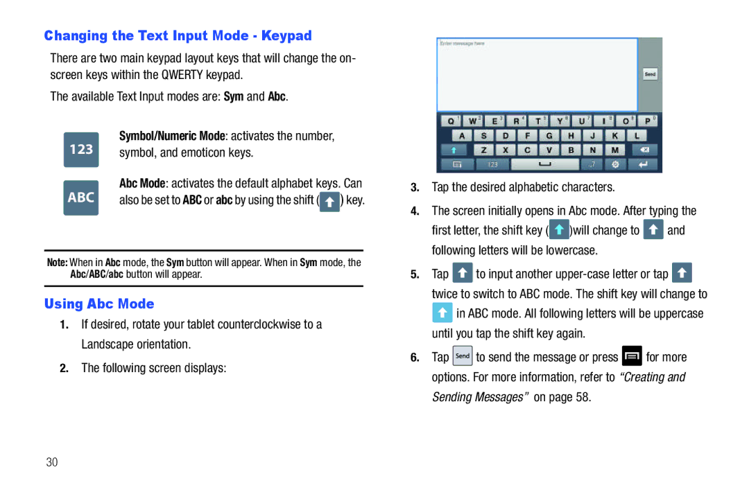 Samsung A3LSGHI987 Changing the Text Input Mode Keypad, Using Abc Mode, Screen initially opens in Abc mode. After typing 