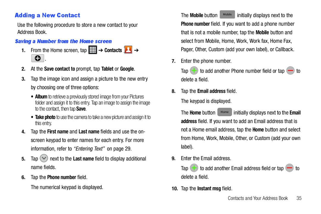 Samsung A3LSGHI987 user manual Adding a New Contact, Saving a Number from the Home screen 