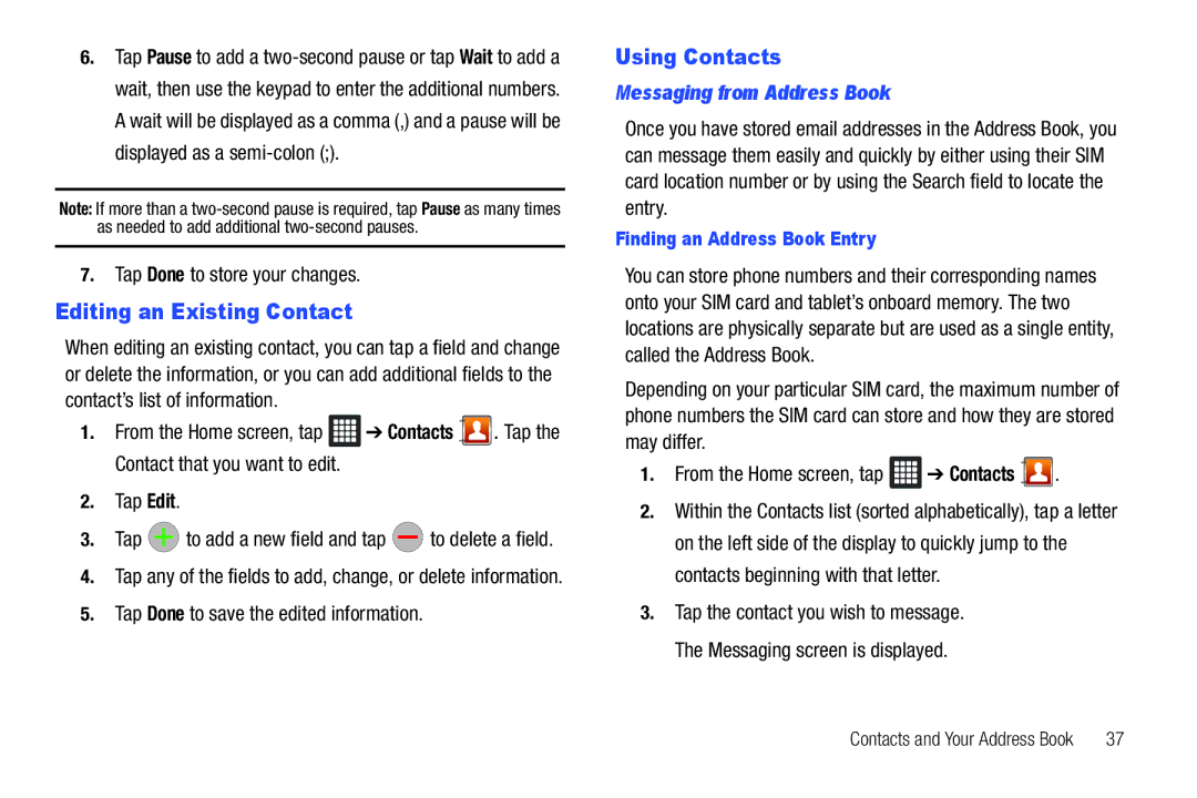 Samsung A3LSGHI987 Editing an Existing Contact, Using Contacts, Messaging from Address Book, Messaging screen is displayed 