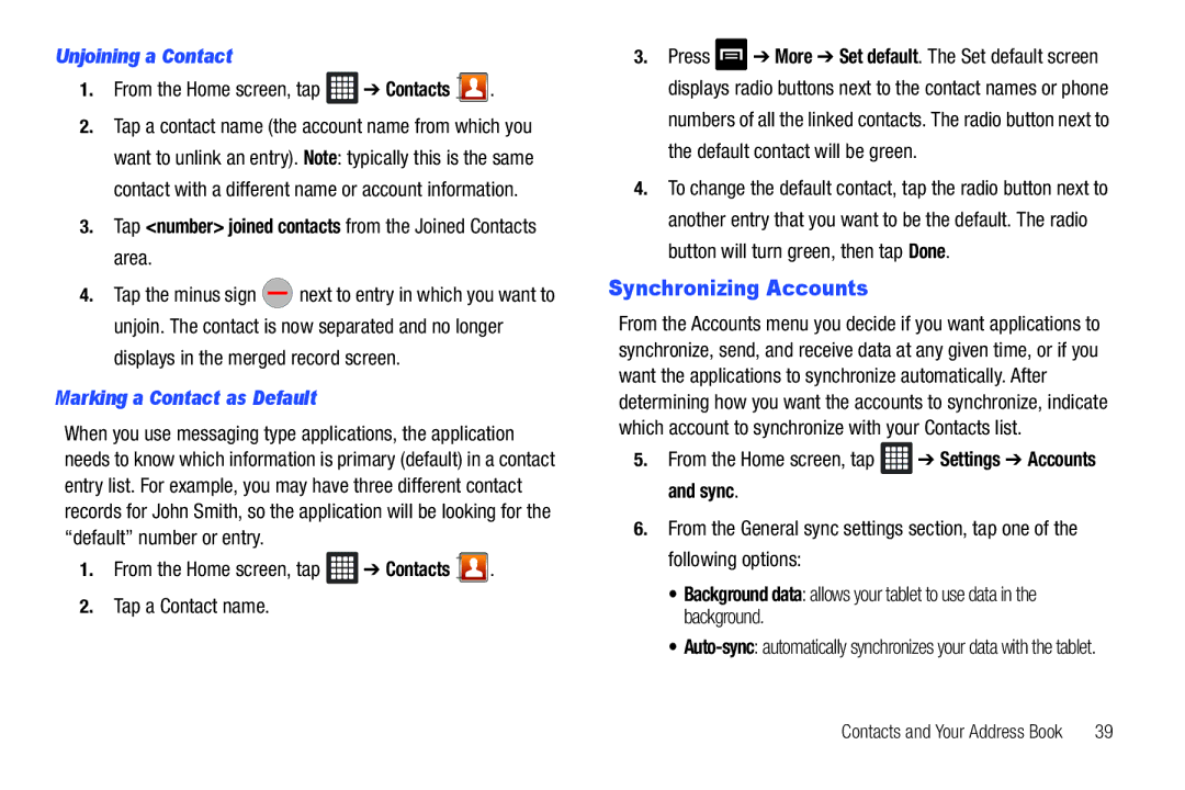 Samsung A3LSGHI987 Synchronizing Accounts, Unjoining a Contact, Tap number joined contacts from the Joined Contacts area 