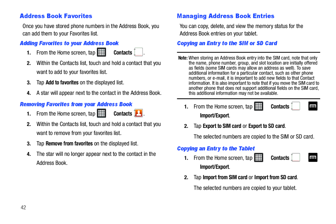 Samsung A3LSGHI987 user manual Address Book Favorites, Managing Address Book Entries, Adding Favorites to your Address Book 