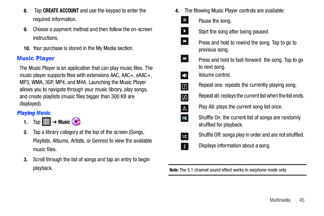 Samsung A3LSGHI987 Music Player, Playing Music, Tap Music, Repeat all replays the current list when the list ends 