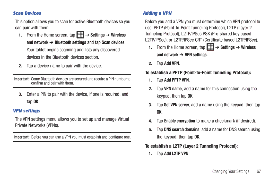 Samsung A3LSGHI987 user manual Scan Devices, Tap a device name to pair with the device, VPN settings, Adding a VPN 