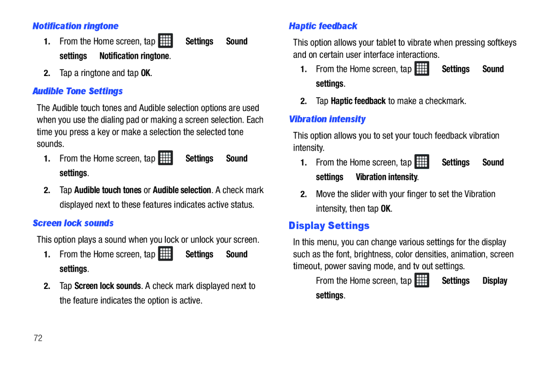 Samsung A3LSGHI987 user manual Display Settings 