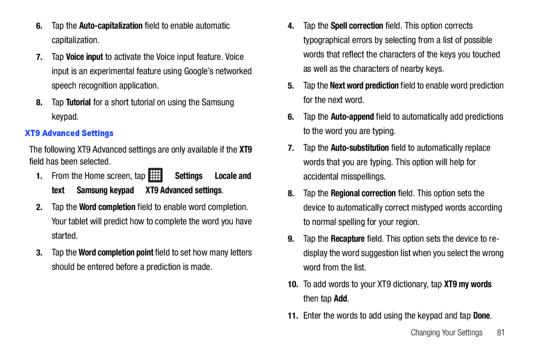 Samsung A3LSGHI987 user manual Enter the words to add using the keypad and tap Done 