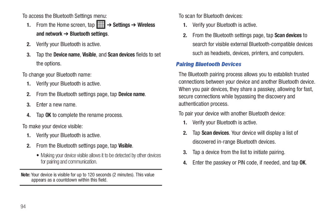 Samsung A3LSGHI987 user manual Verify your Bluetooth is active, Pairing Bluetooth Devices 