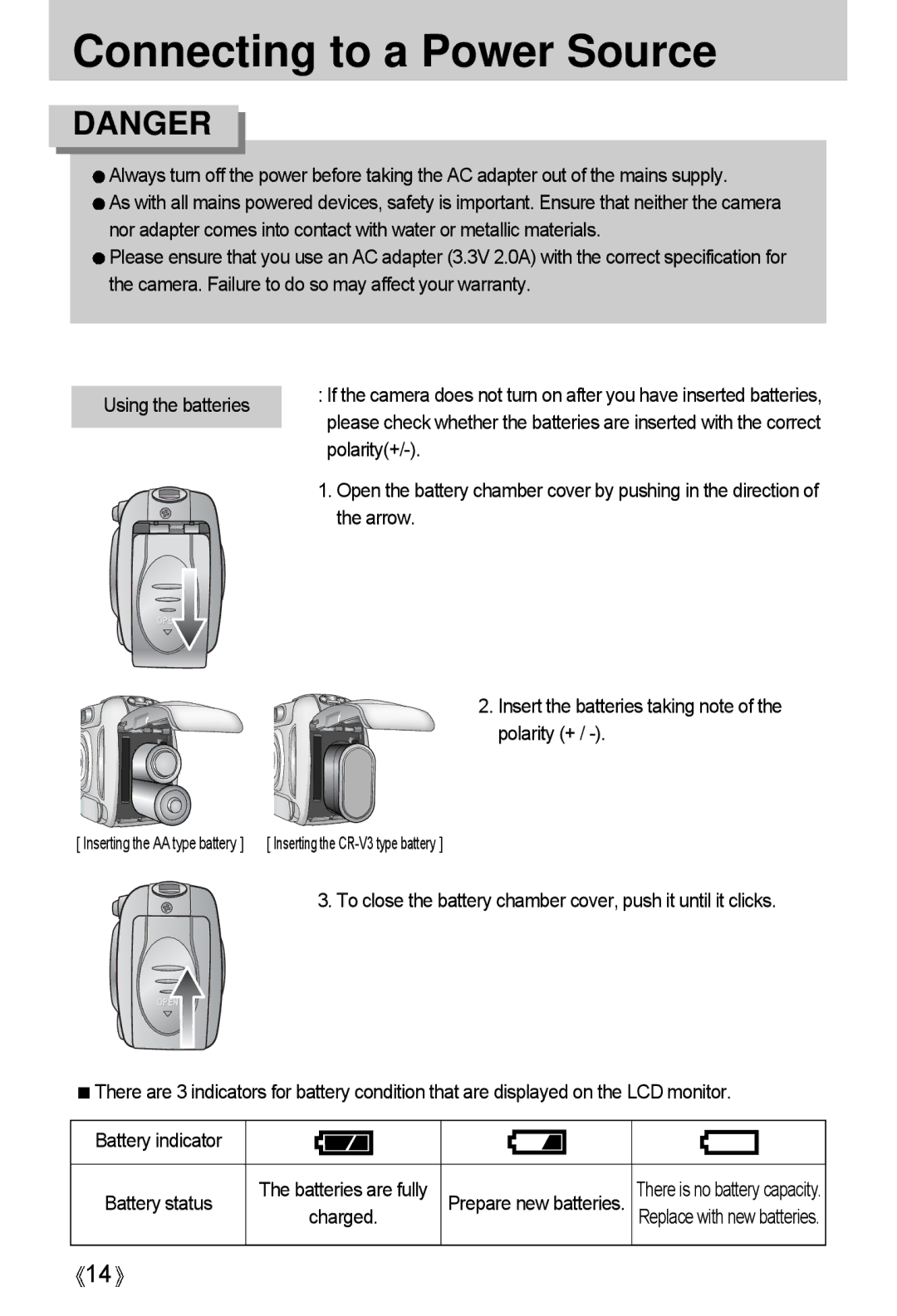 Samsung A4 user manual Polarity+, Arrow, Insert the batteries taking note of the polarity + 