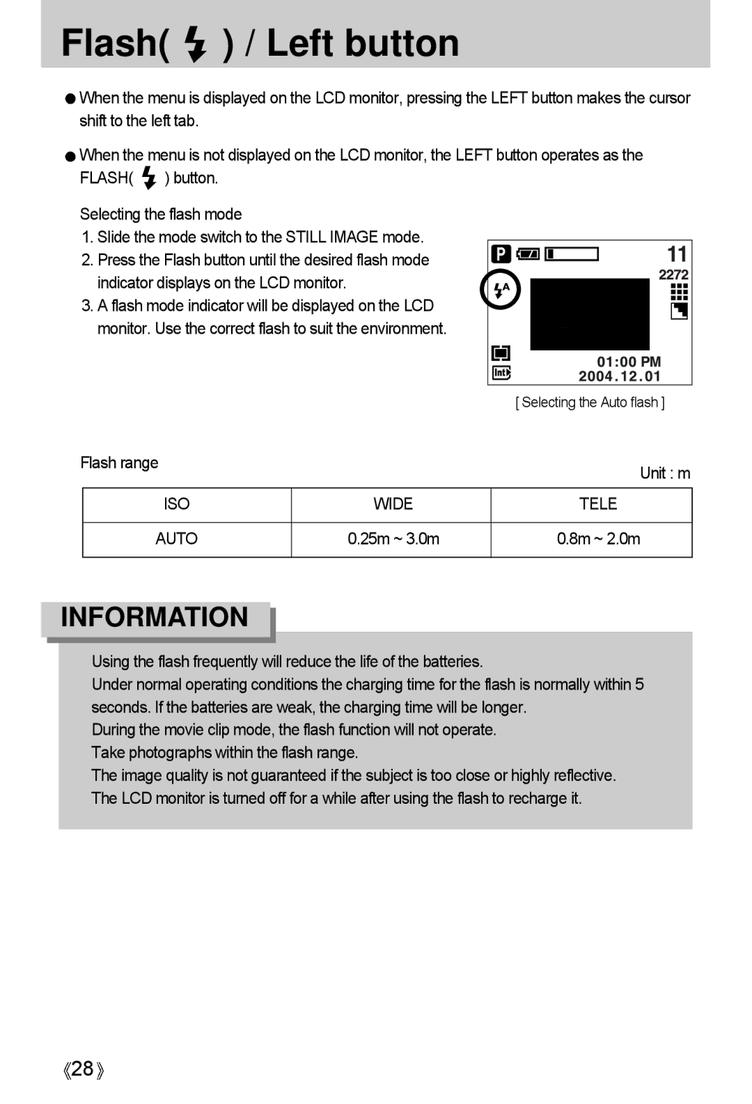 Samsung A4 user manual Flash / Left button 