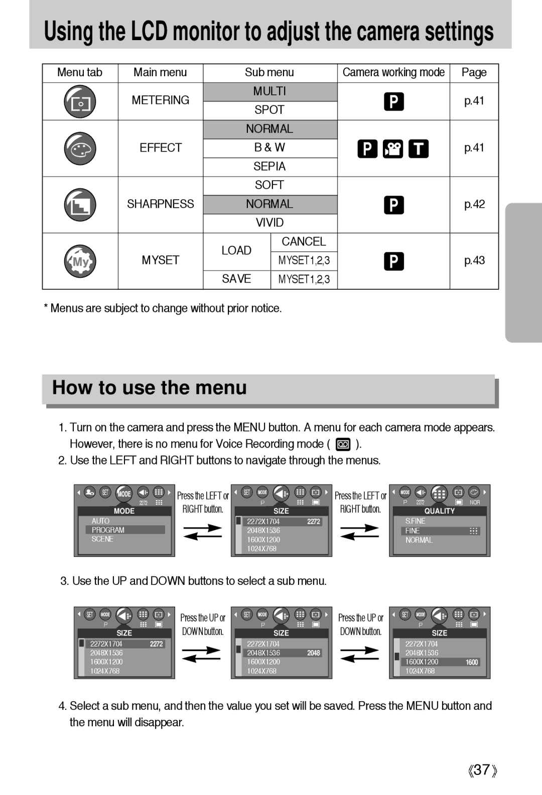 Samsung A4 user manual How to use the menu, Effect 