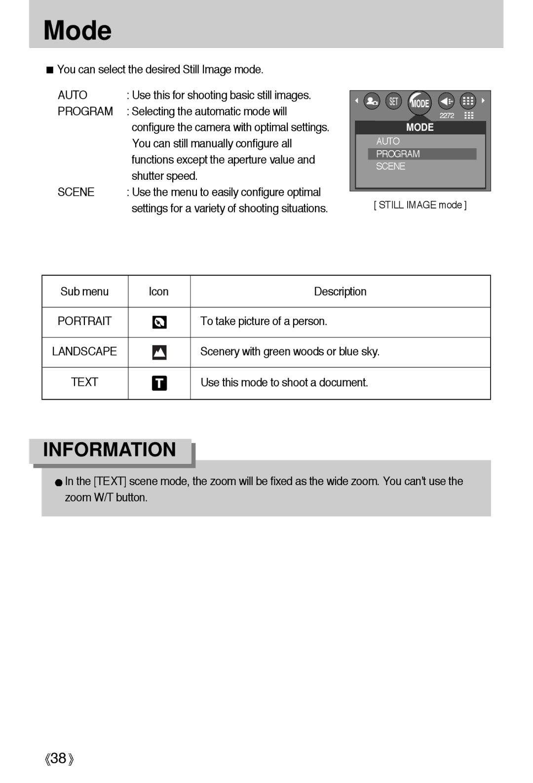 Samsung A4 user manual Mode, Program 