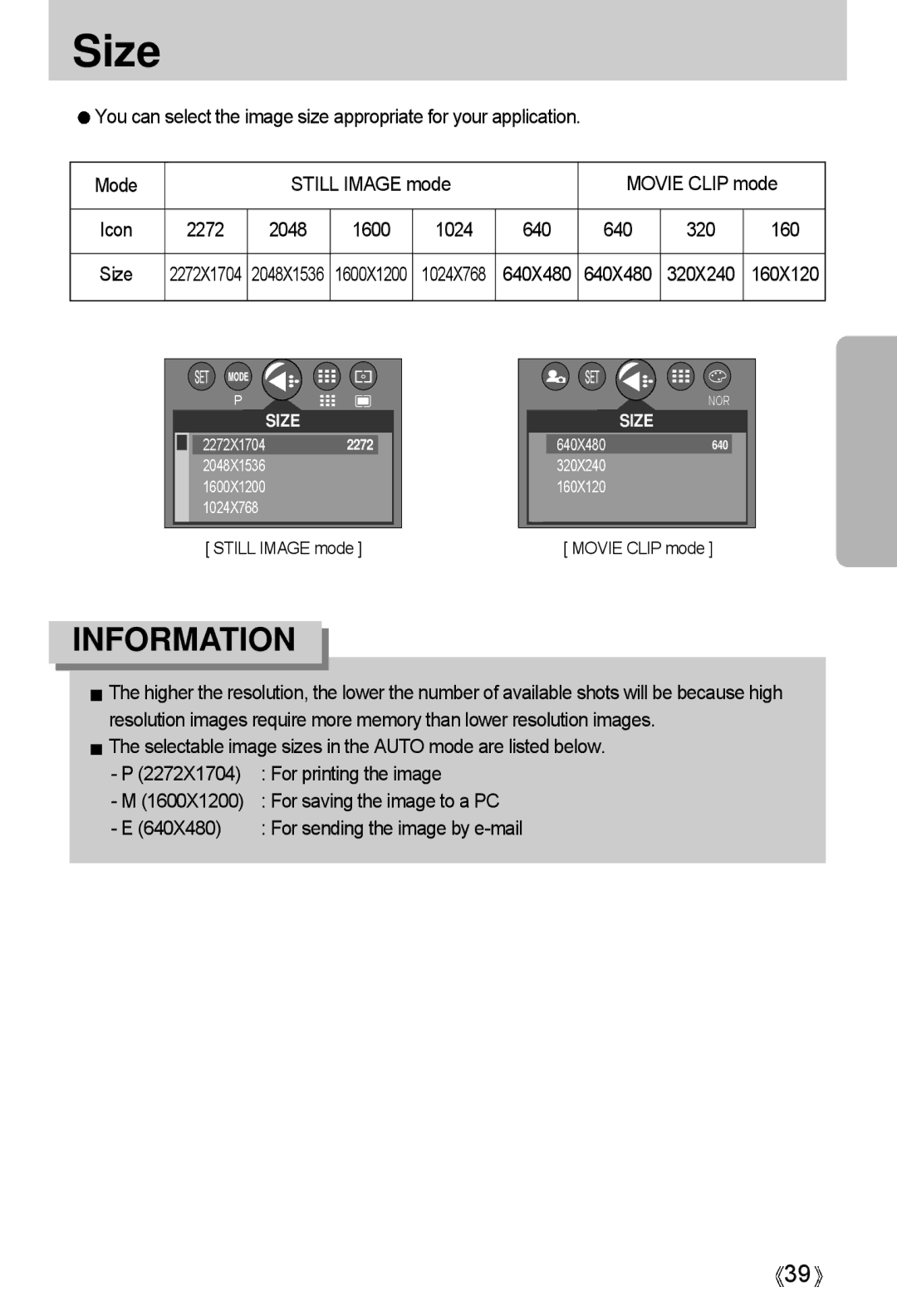 Samsung A4 user manual Size, 2272 2048 1600 1024 640 320 