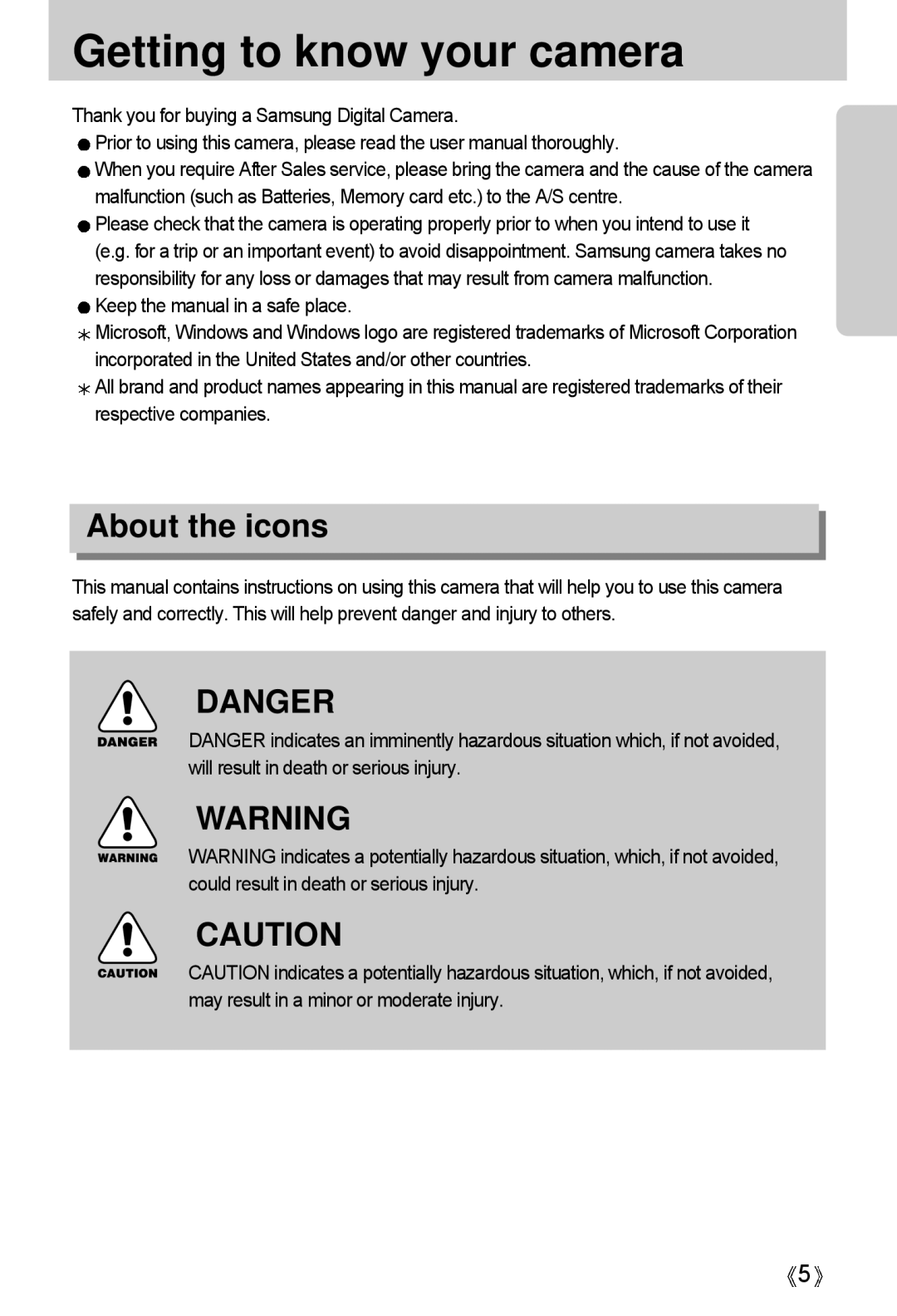 Samsung A4 user manual Getting to know your camera, About the icons 