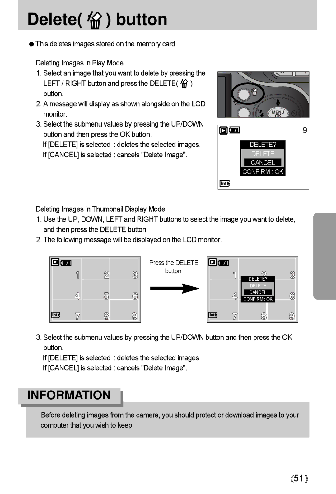 Samsung A4 user manual Delete button, If Cancel is selected cancels Delete Image 