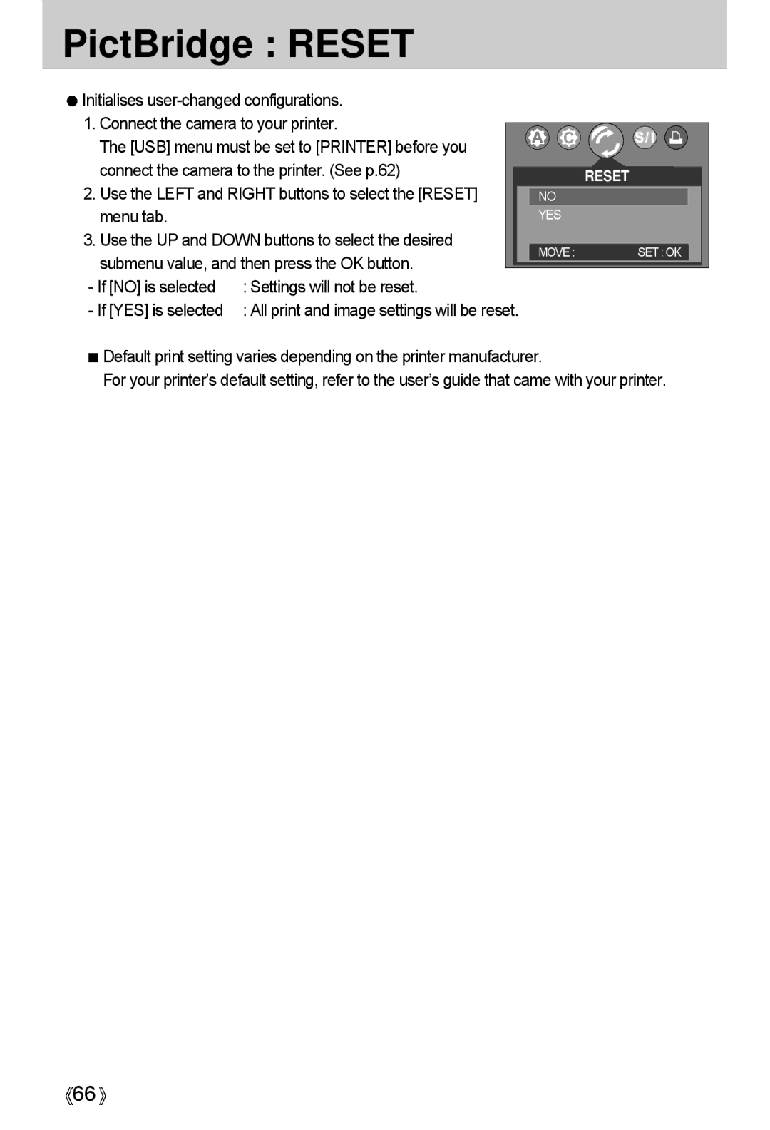 Samsung A4 user manual PictBridge Reset 