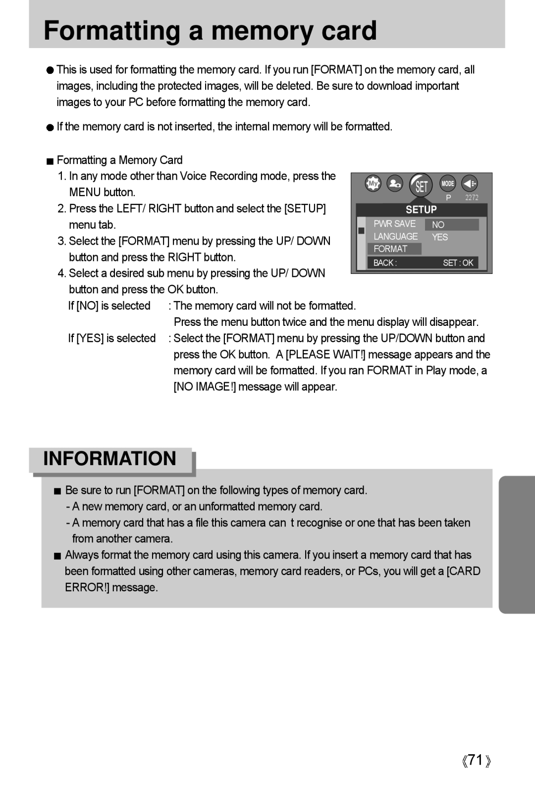 Samsung A4 user manual Formatting a memory card, No IMAGE! message will appear 