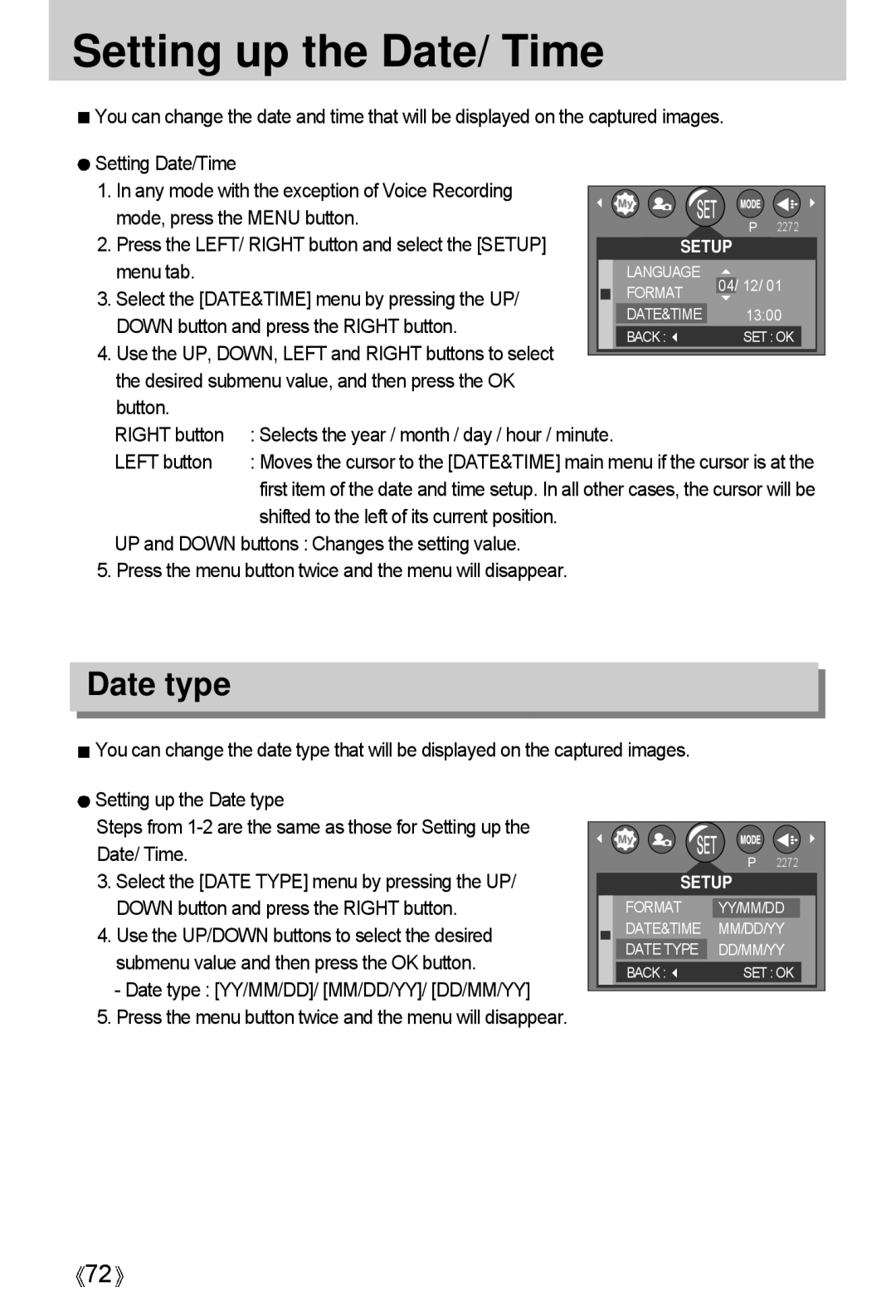 Samsung A4 user manual Setting up the Date/ Time, Date type 