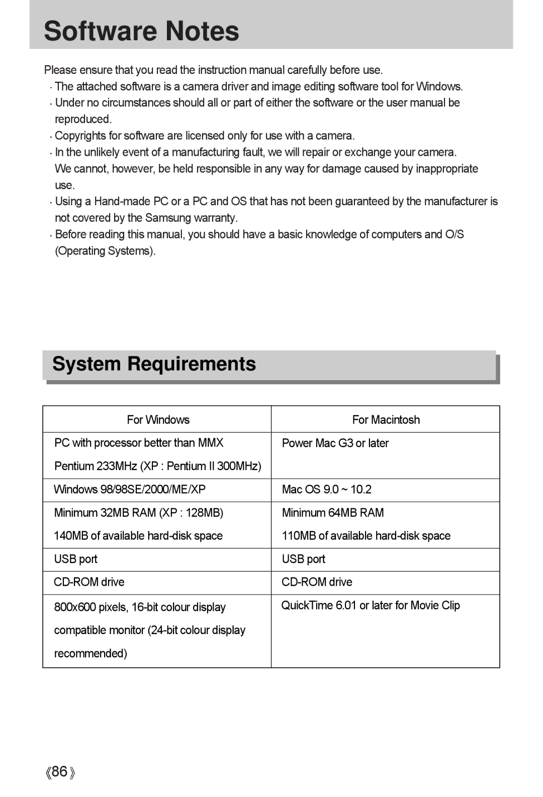 Samsung A4 user manual Software Notes, System Requirements 