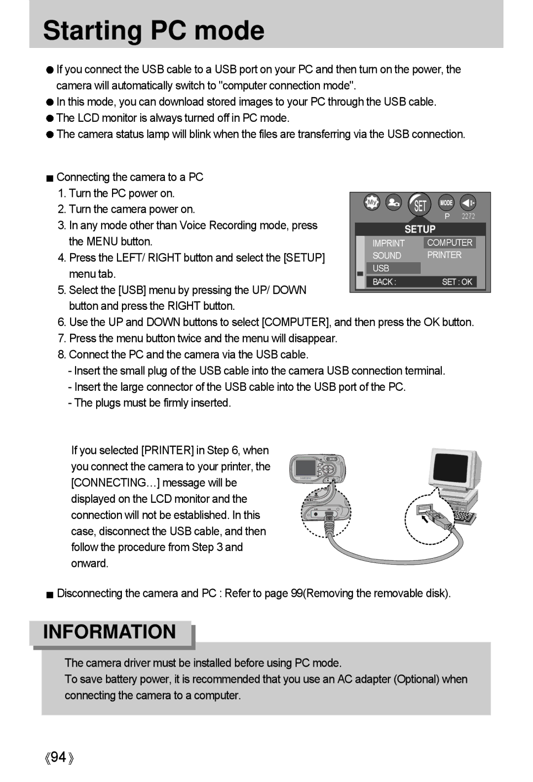 Samsung A4 user manual Starting PC mode 