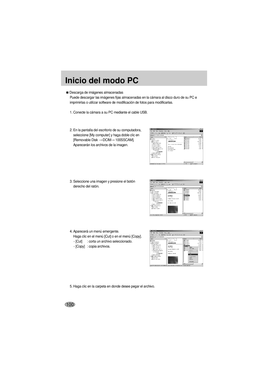 Samsung A400 manual Descarga de imágenes almacenadas, Conecte la cámara a su PC mediante el cable USB 