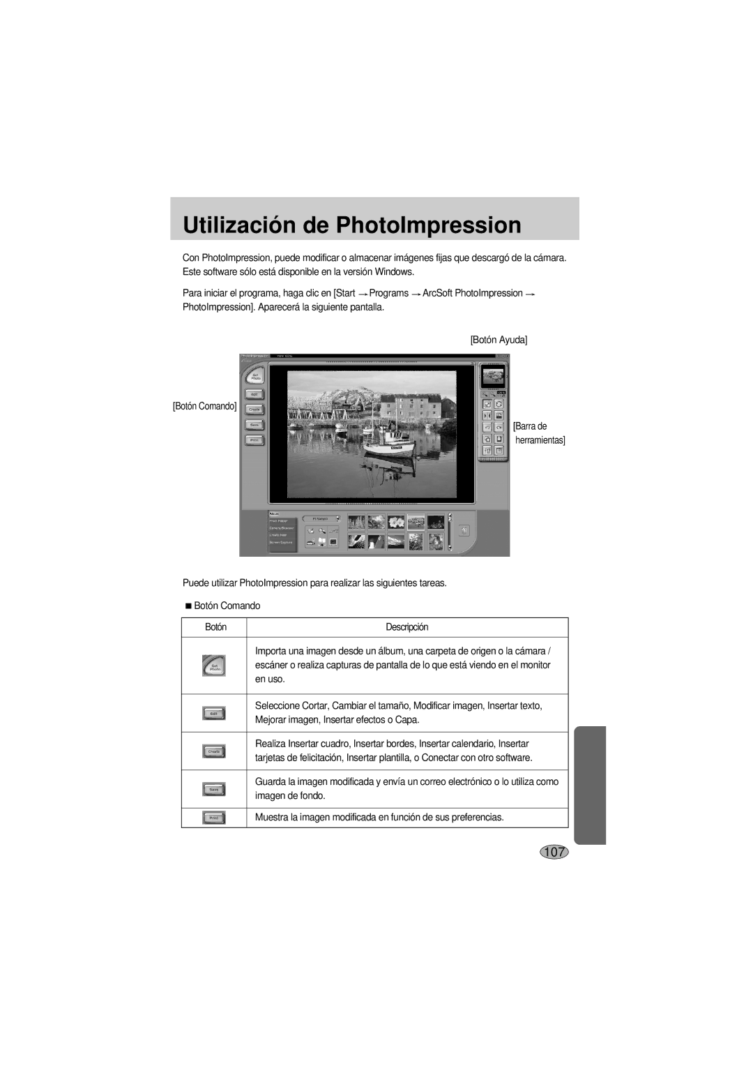 Samsung A400 manual Utilización de PhotoImpression, En uso, Mejorar imagen, Insertar efectos o Capa, Imagen de fondo 