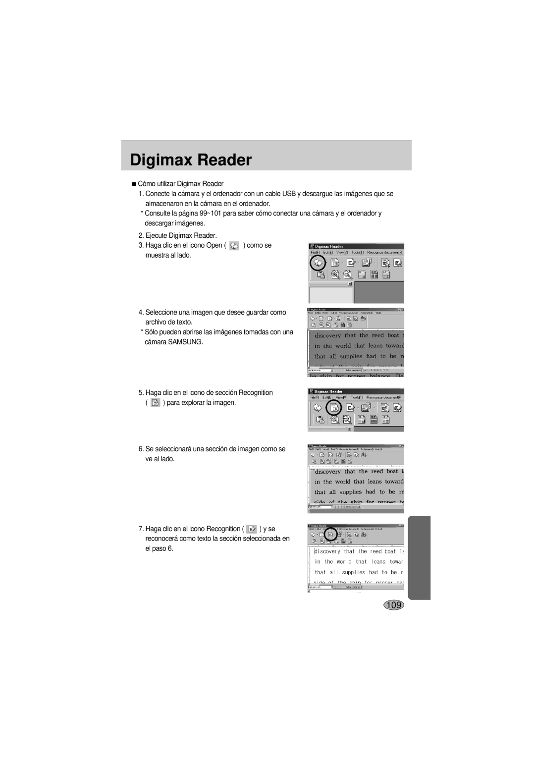 Samsung A400 manual Digimax Reader, El paso 