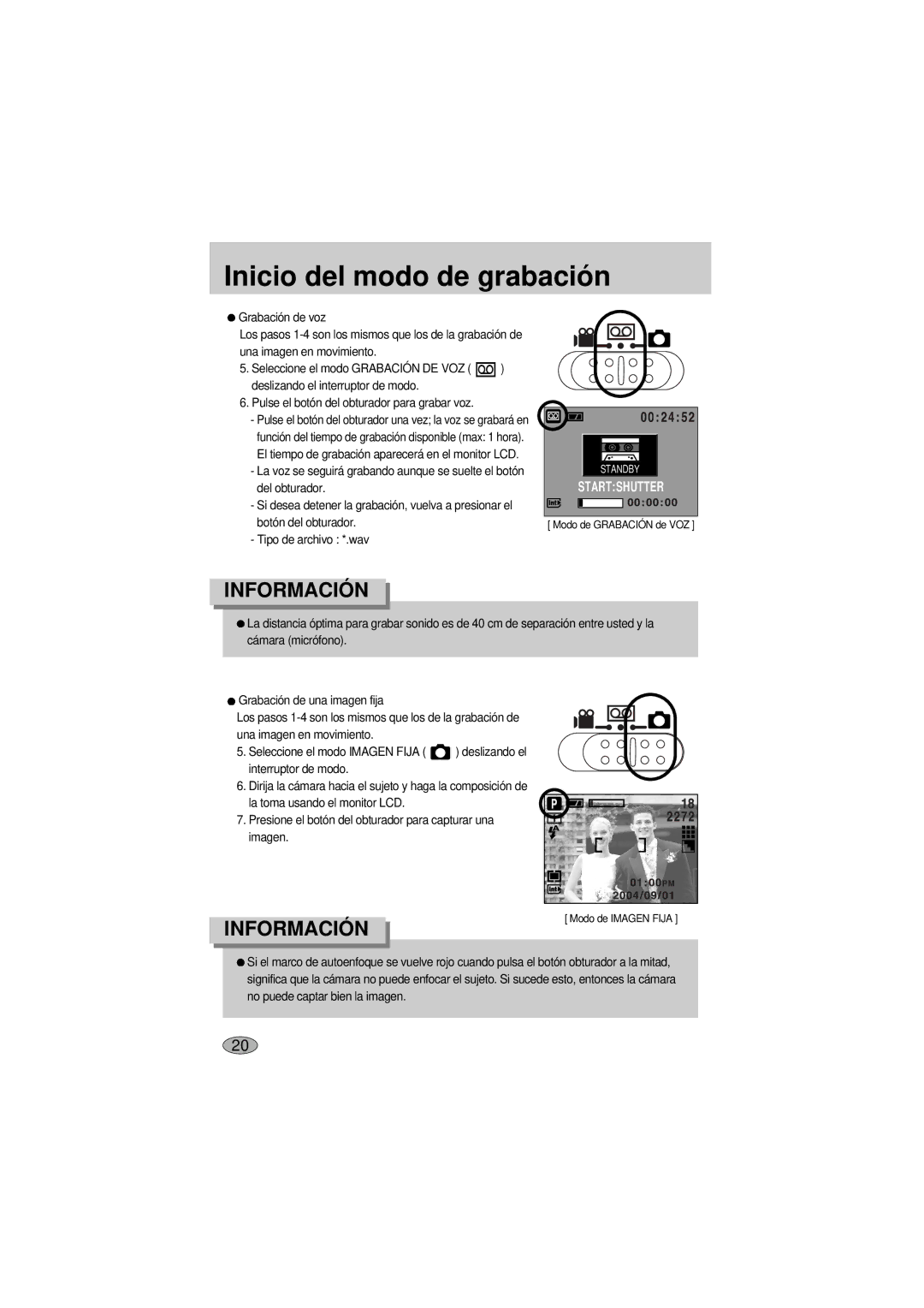 Samsung A400 manual Inicio del modo de grabación 