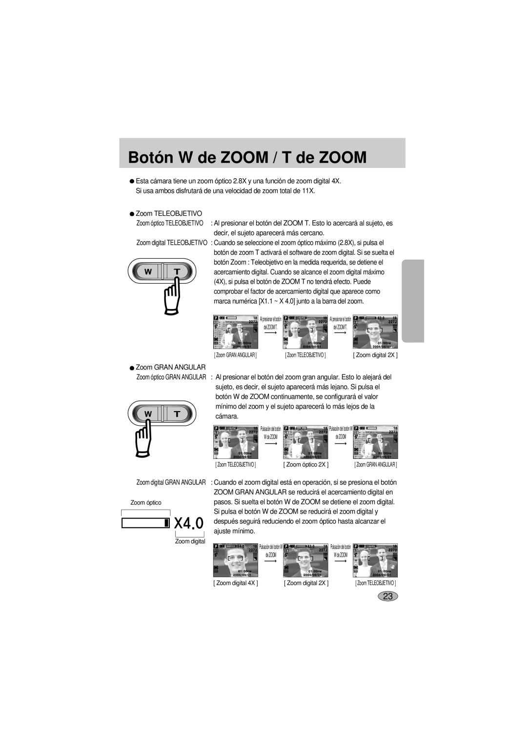 Samsung A400 manual Botón W de Zoom / T de Zoom 