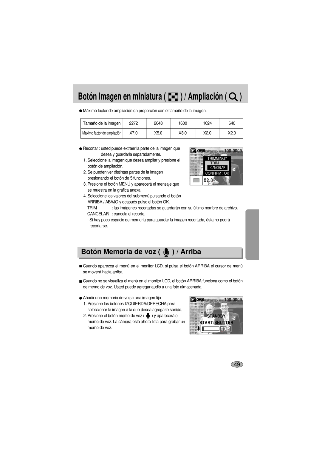 Samsung A400 manual Botó n Memoria de voz / Arriba, Trim, Cancelar 