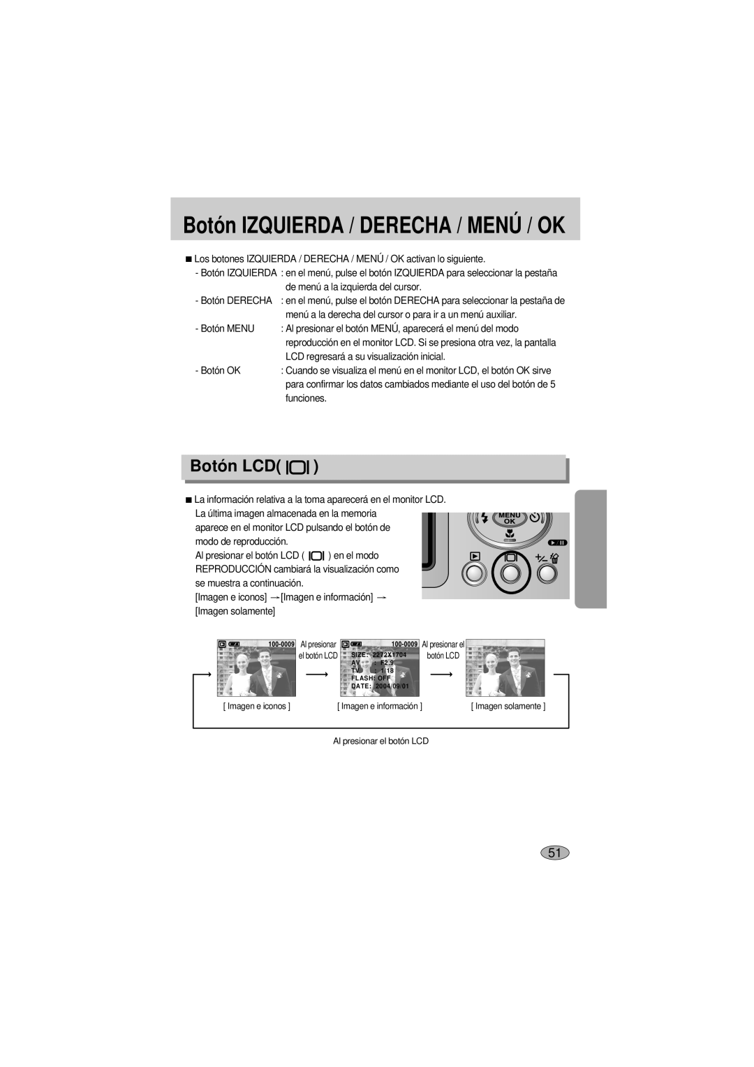 Samsung A400 manual Botó n LCD, Menú a la derecha del cursor o para ir a un menú auxiliar, Botón OK, Funciones 