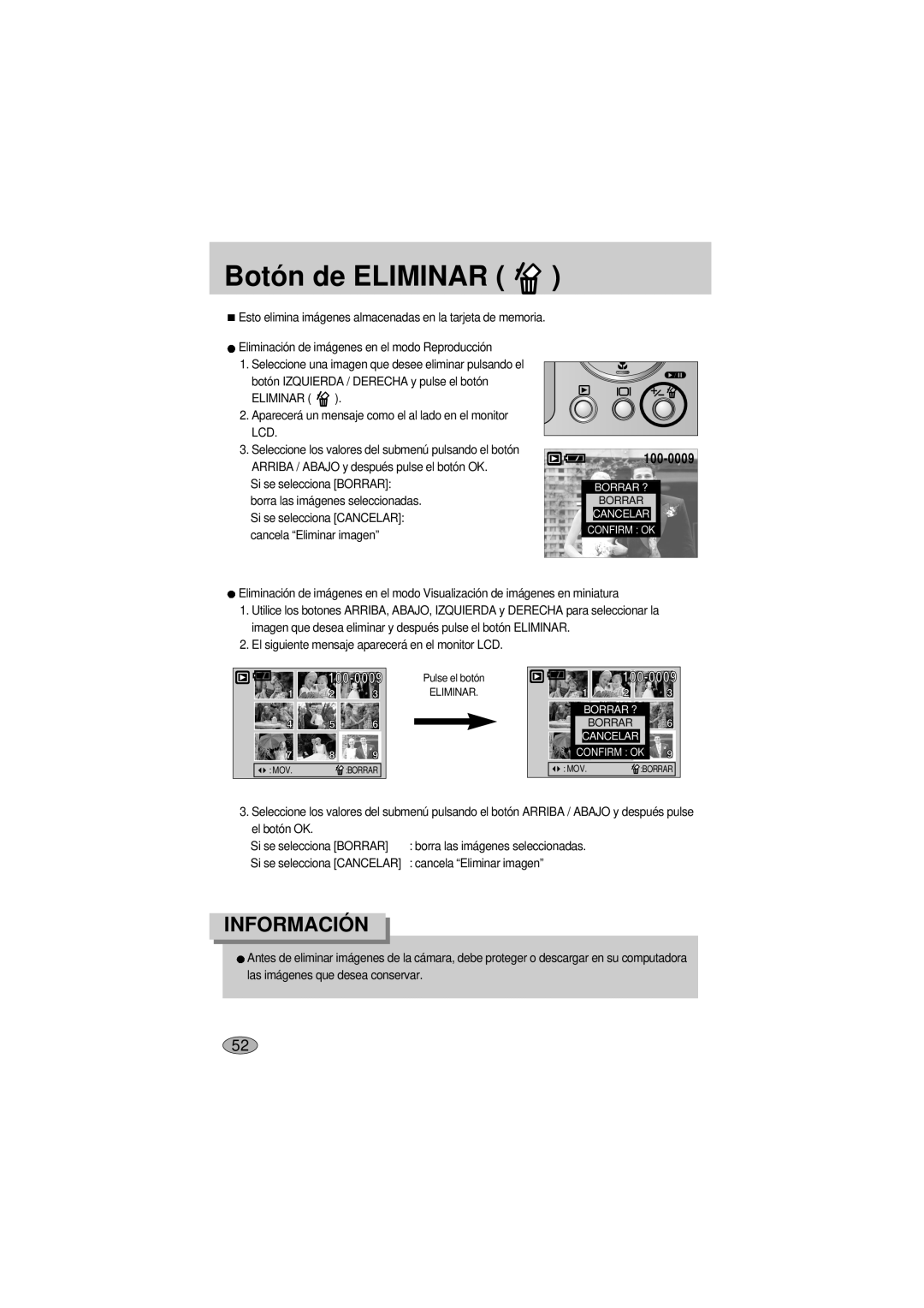 Samsung A400 manual Botó n de Eliminar, Eliminación de imágenes en el modo Reproducción, Cancela Eliminar imagen 