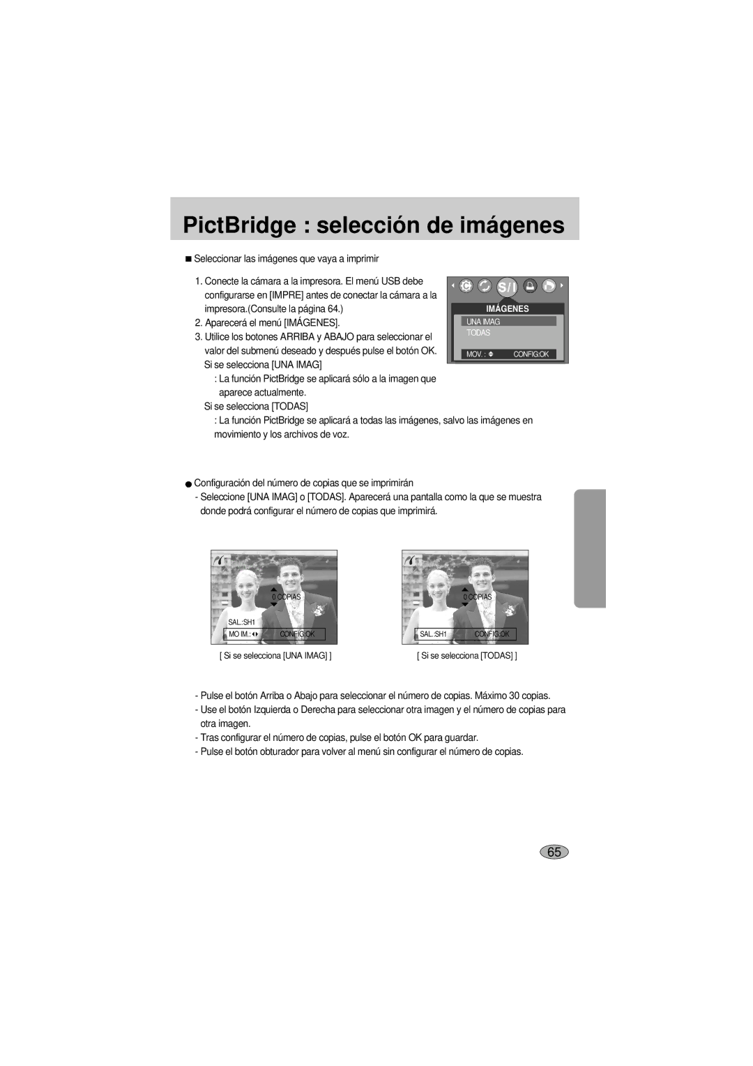 Samsung A400 PictBridge selecció n de imá genes, Seleccionar las imágenes que vaya a imprimir, Aparecerá el menú Imágenes 