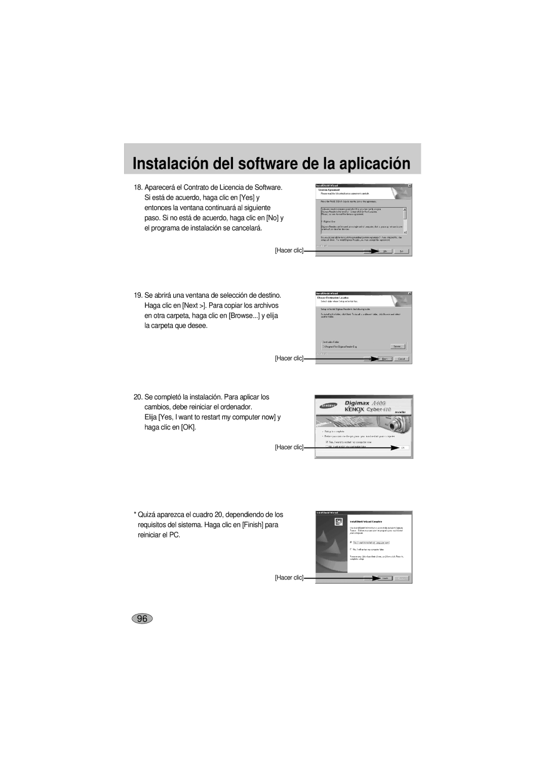 Samsung A400 manual Instalación del software de la aplicación 