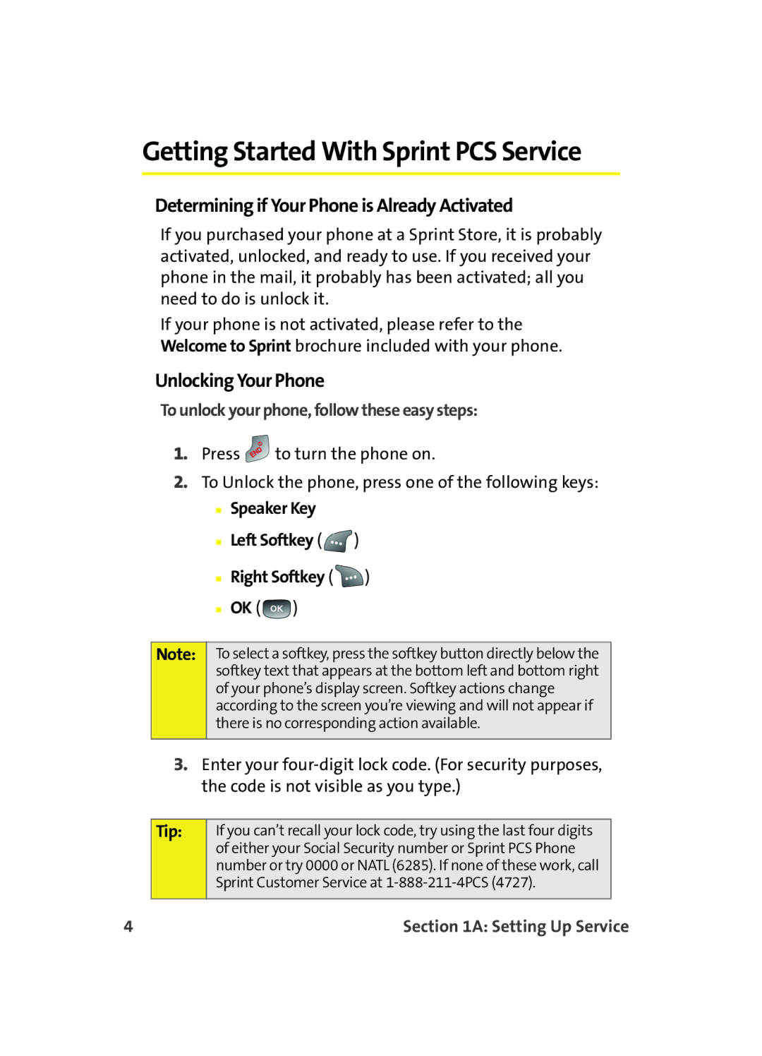 Samsung A560 Getting Started With Sprint PCS Service, Determining if Your Phone is Already Activated, Unlocking Your Phone 