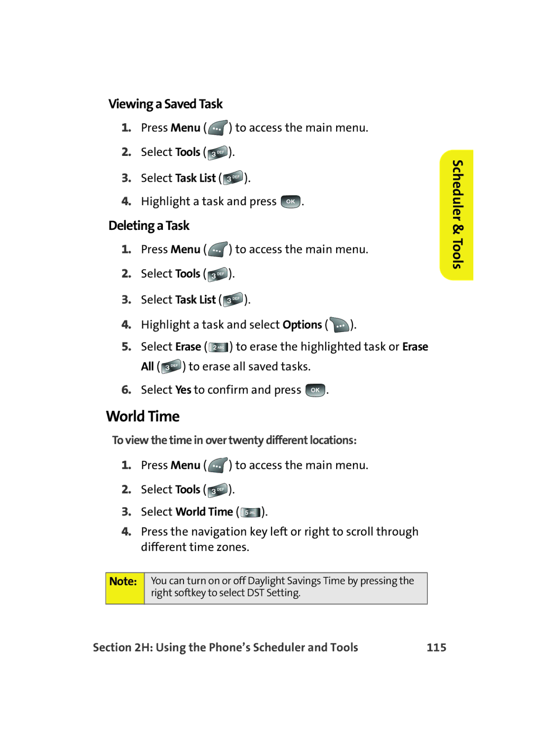 Samsung A560 manual World Time, Viewing a Saved Task, Deleting a Task, To view the time in over twenty different locations 