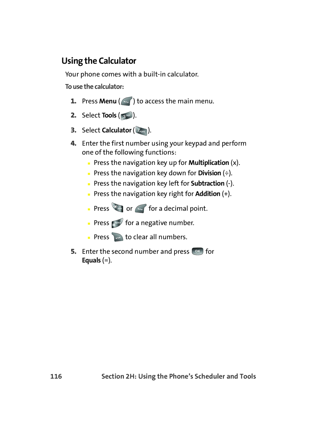 Samsung A560 manual Using the Calculator, To use the calculator, 116 