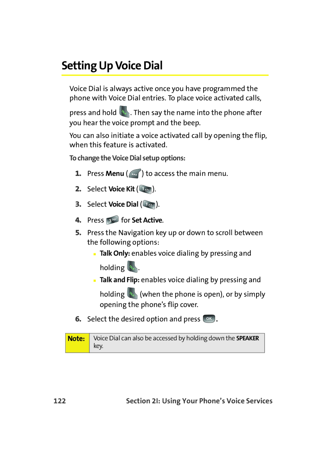 Samsung A560 manual Setting Up Voice Dial, To change the Voice Dial setup options, 122 