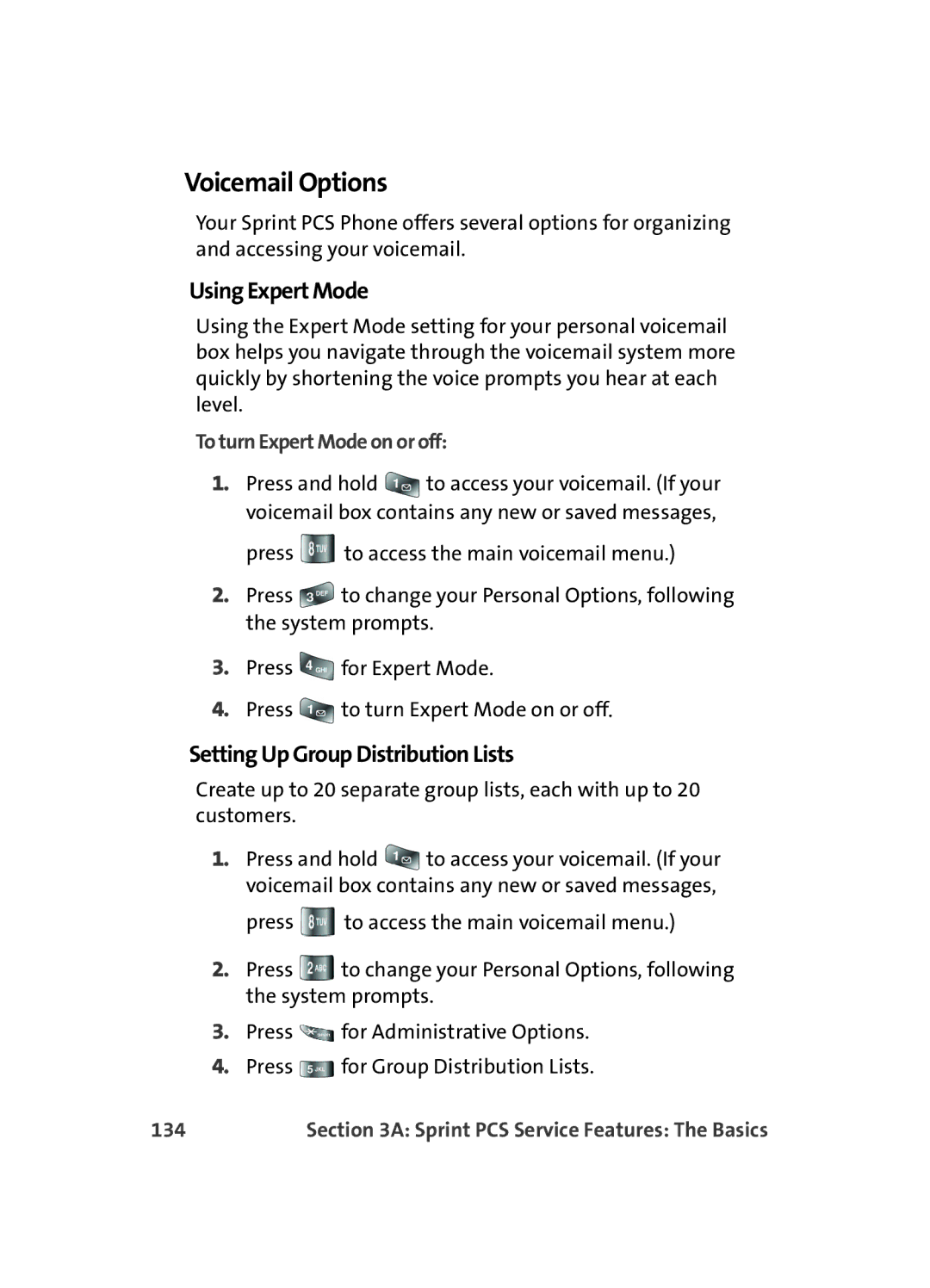 Samsung A560 Voicemail Options, Using Expert Mode, Setting Up Group Distribution Lists, To turn Expert Mode on or off, 134 