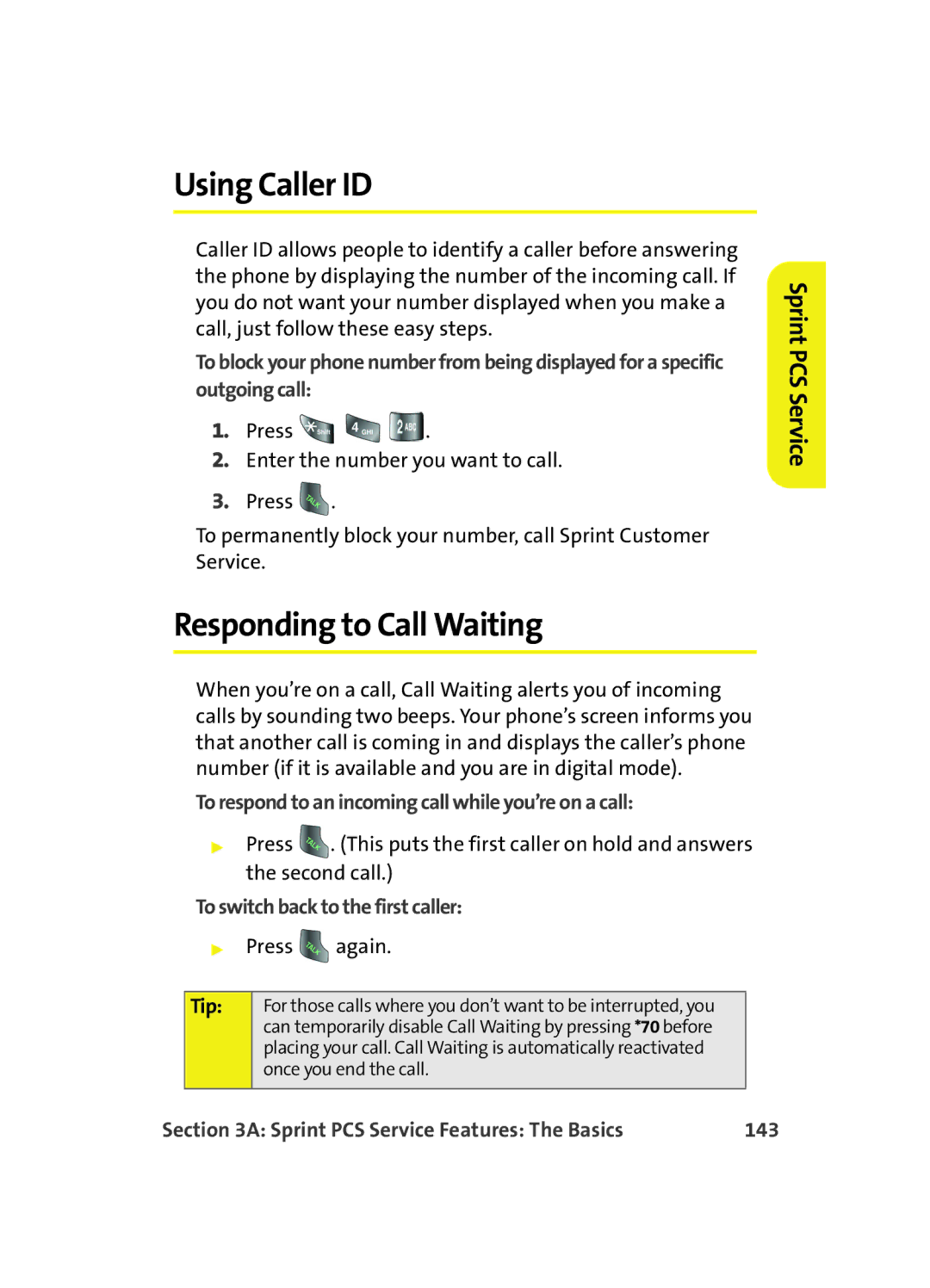 Samsung A560 manual Using Caller ID, Responding to Call Waiting, To respond to an incoming call while you’re on a call, 143 