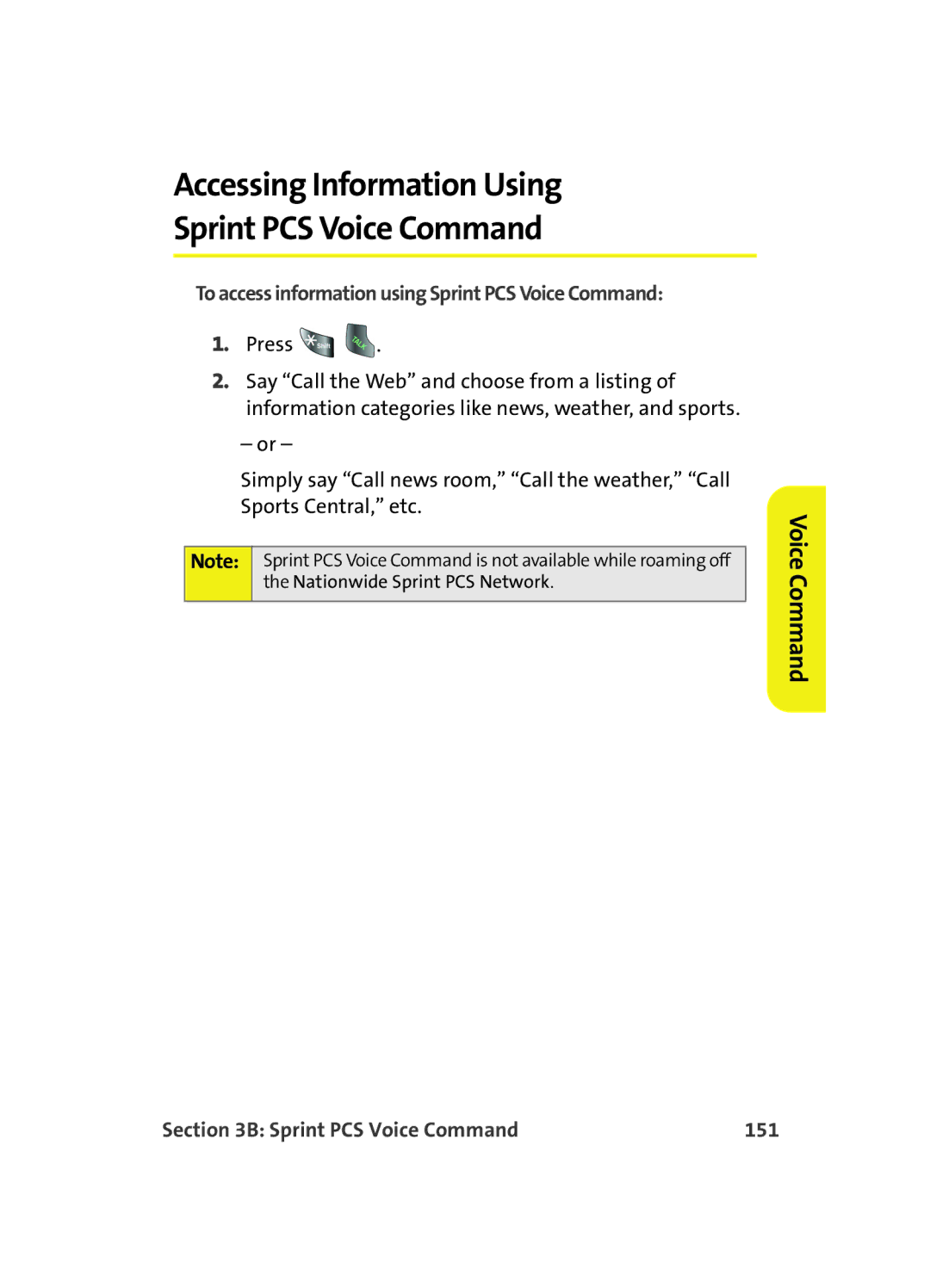 Samsung A560 manual Accessing Information Using Sprint PCS Voice Command, Sprint PCS Voice Command 151 