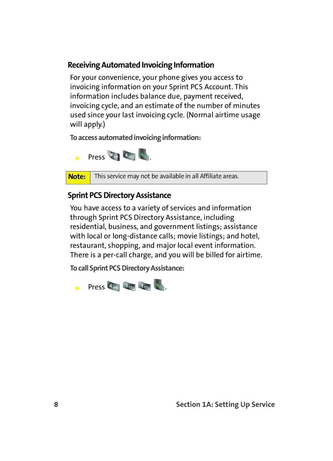 Samsung A560 manual Receiving Automated Invoicing Information, Sprint PCS Directory Assistance 