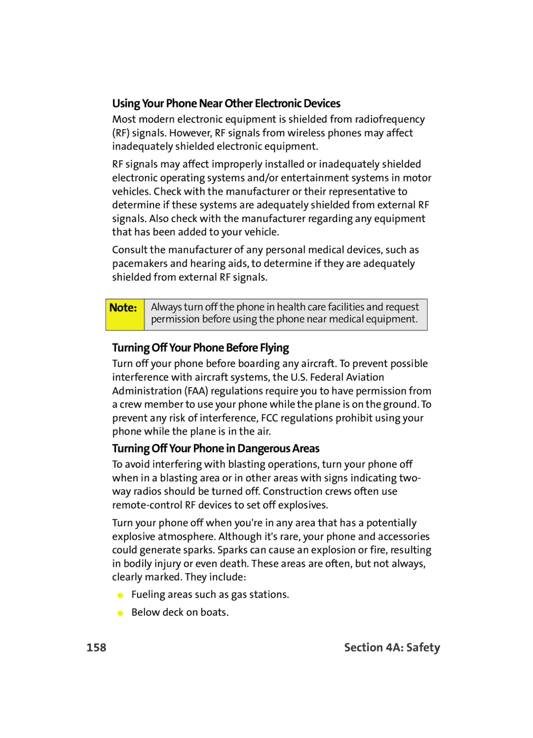 Samsung A560 manual Using Your Phone Near Other Electronic Devices, Turning Off Your Phone Before Flying, 158 