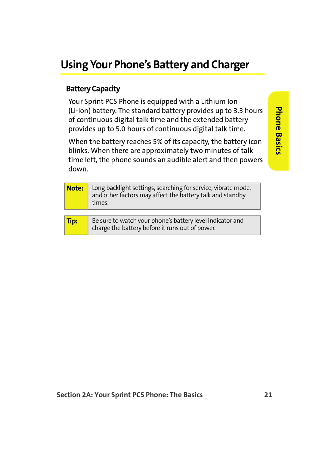 Samsung A560 manual Using Your Phone’s Battery and Charger, Battery Capacity 