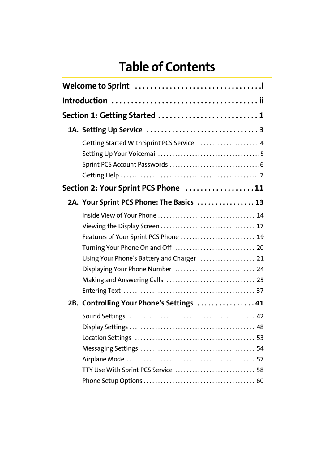 Samsung A560 manual Table of Contents 