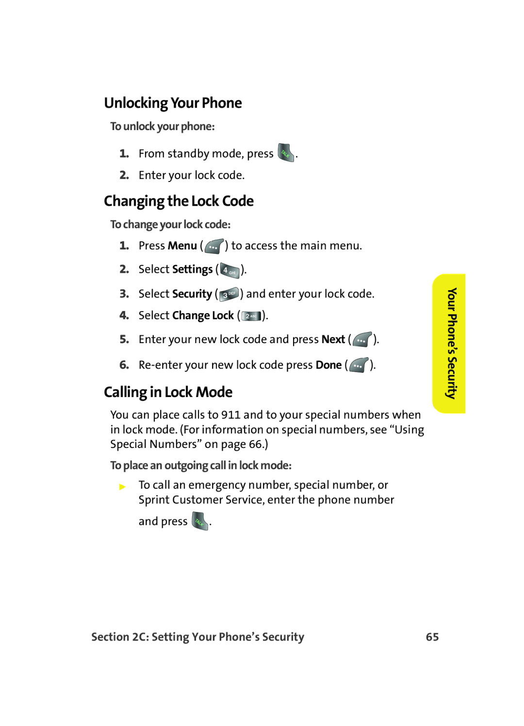 Samsung A560 manual Unlocking Your Phone, Changing the Lock Code, Calling in Lock Mode 