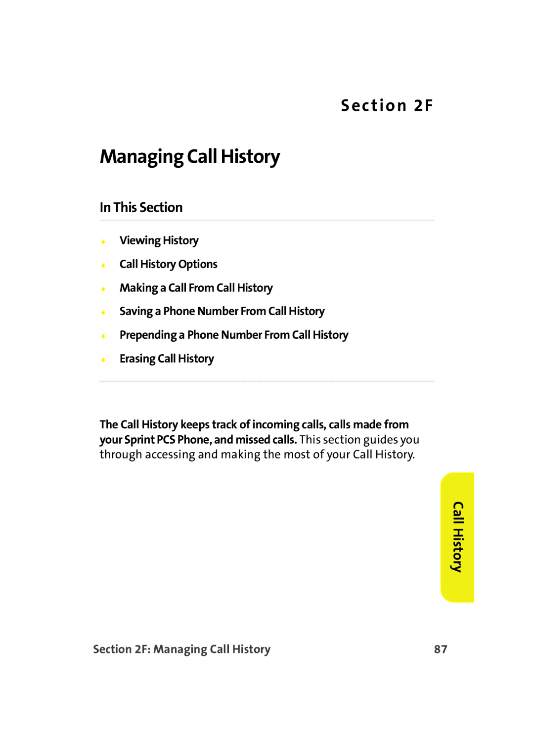 Samsung A560 manual Managing Call History 