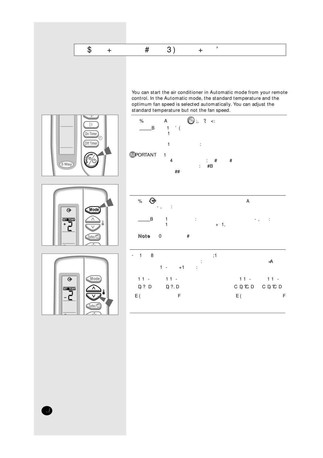 Samsung A6 installation manual Selecting the Automatic Operating Mode 