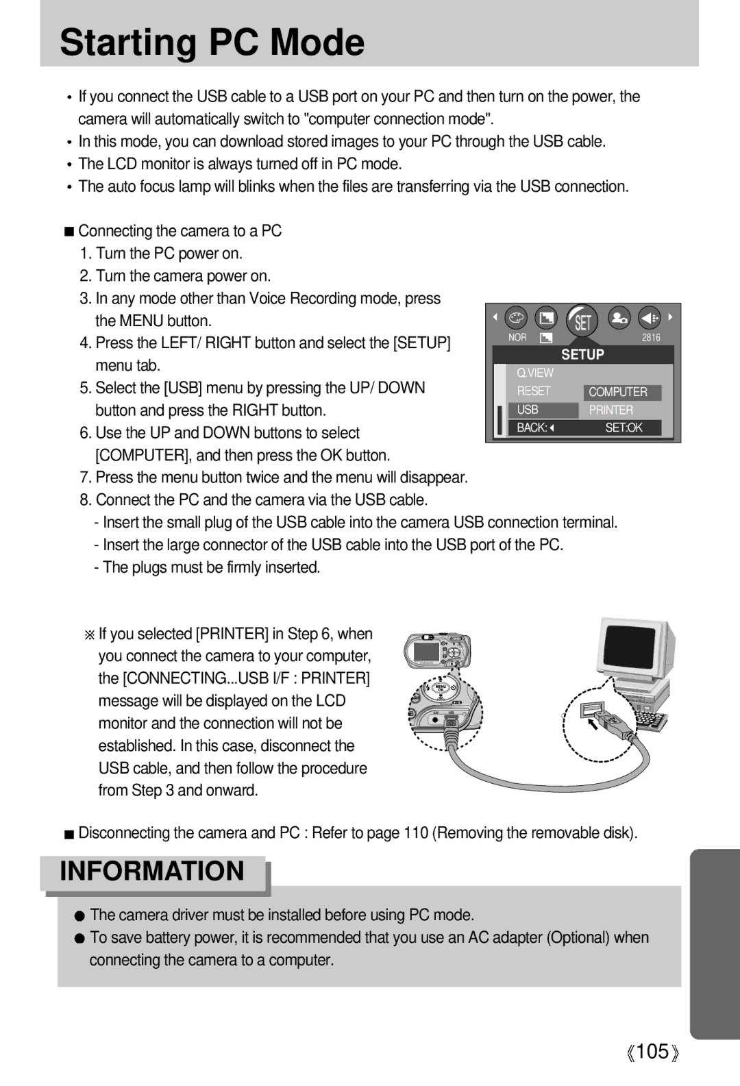 Samsung A63 user manual Starting PC Mode, COMPUTER, and then press the OK button 