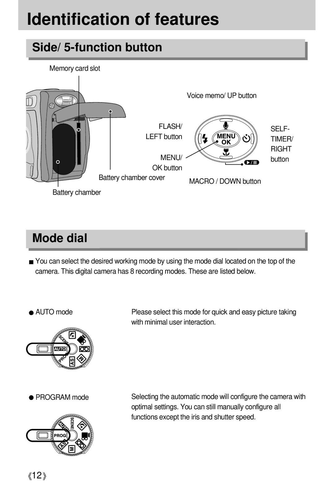 Samsung A63 user manual Side/ 5-function button, Mode dial, Flash Self, Timer, Menu Right 